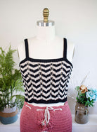 black cream hand knitted crop top