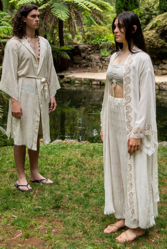 washed linen robe women's dressing gown natural linen