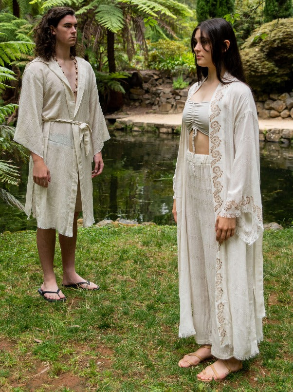 washed linen robe women's dressing gown natural linen