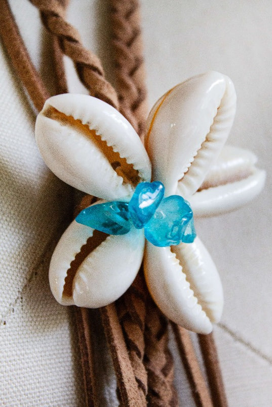 genuine seashell necklace suede wood glass beads handmade