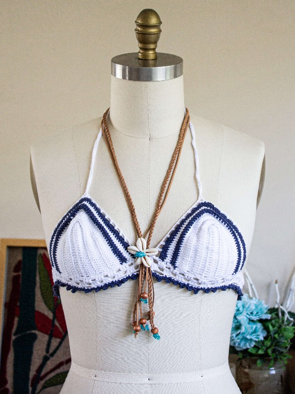 genuine seashell necklace suede wood glass beads handmade