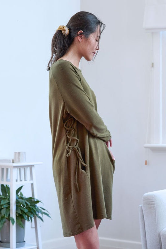 bamboo dress olive green dress comfortable dress leisure sustainable clothing made in australia