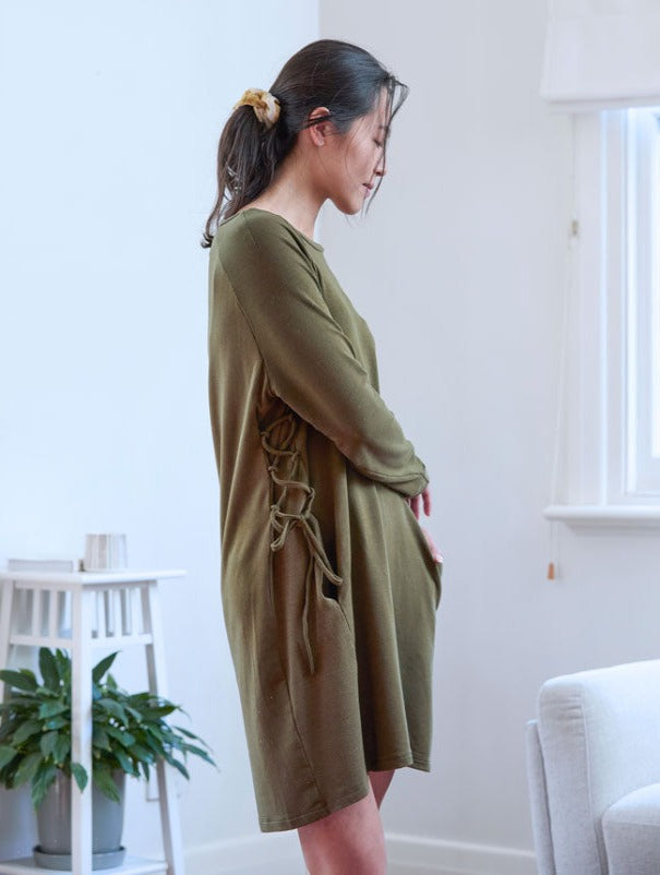 bamboo dress olive green dress comfortable dress leisure sustainable clothing made in australia