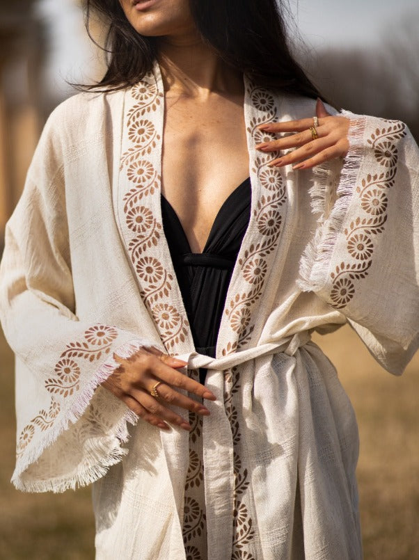 linen robe washed linen printed robe turkish linen kimono