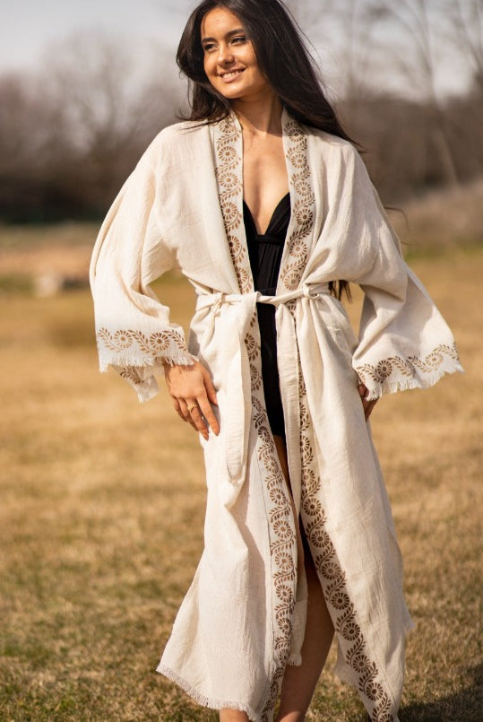 linen robe washed linen printed robe turkish linen kimono