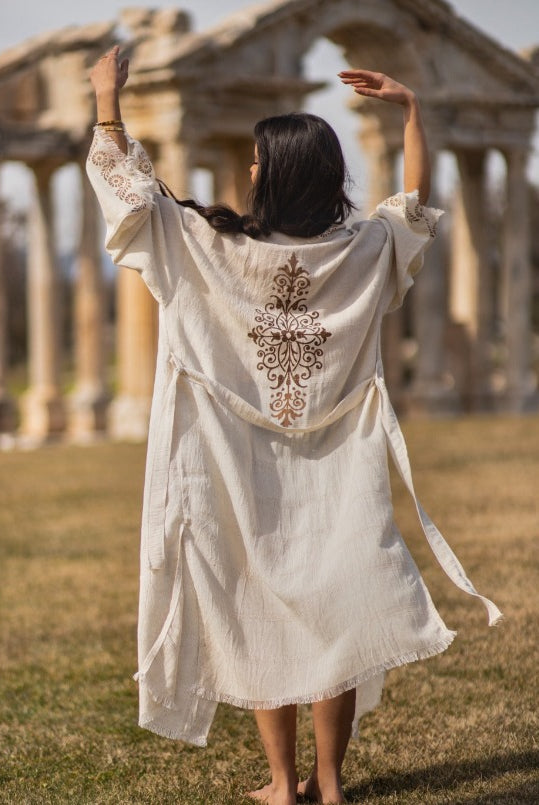linen robe washed linen printed robe turkish linen kimono