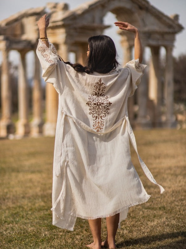 linen robe washed linen printed robe turkish linen kimono