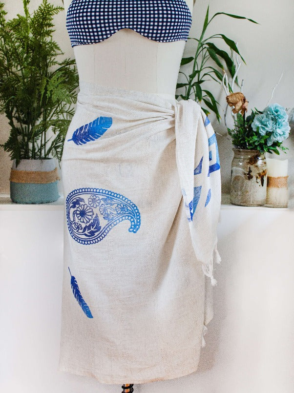 linen sarong linen turkish towel blue printed turkish towel