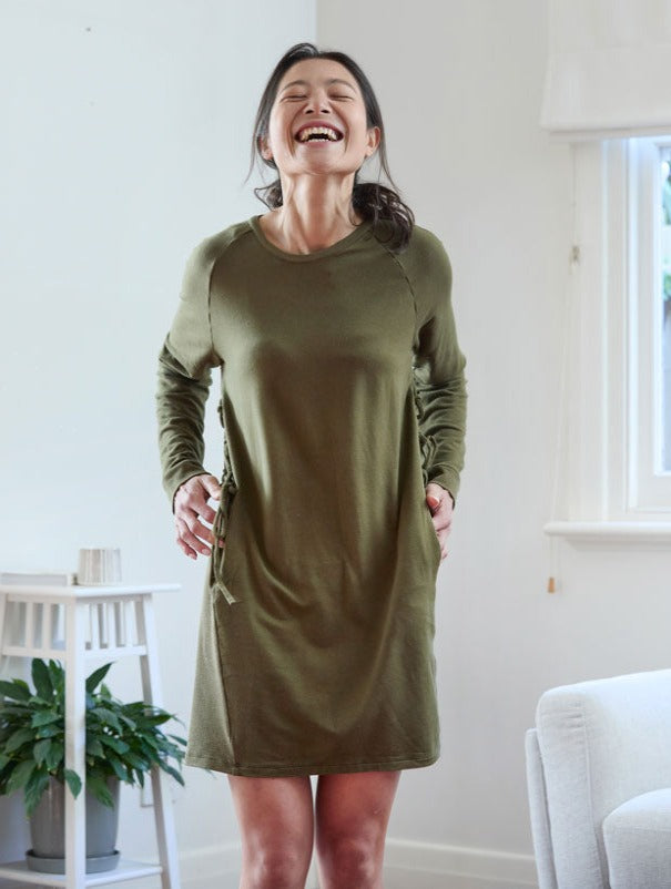 bamboo dress olive green dress comfortable dress leisure sustainable clothing made in australia