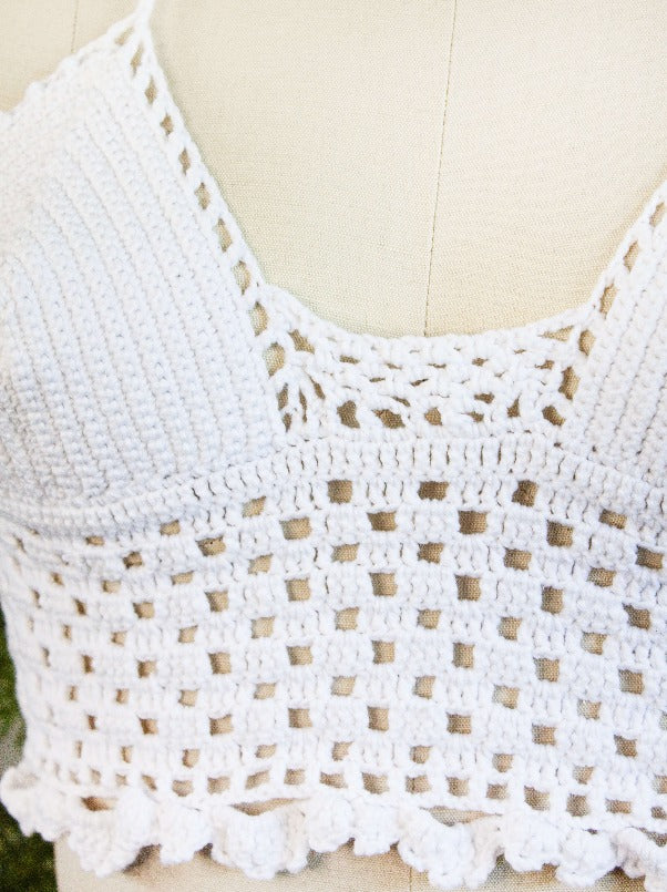 white hand-crocheted bralette white bustier